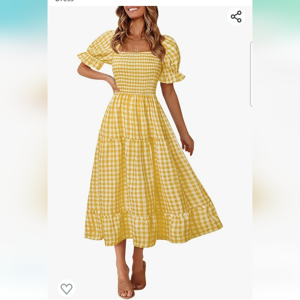 Merokeety Checkered Spring Ginger Yellow Dress